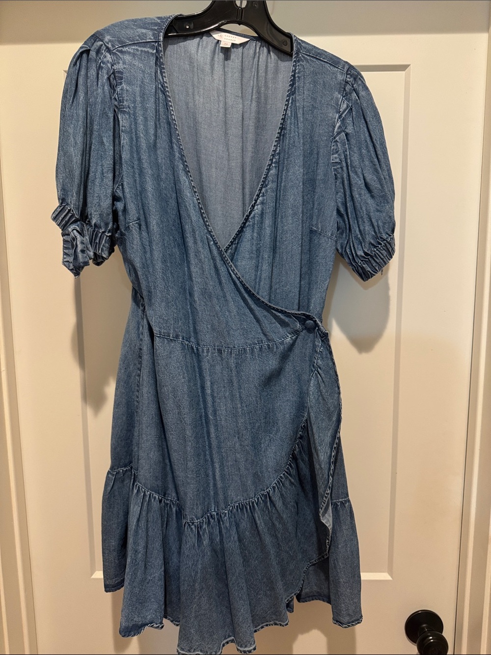 LC Lauren Conrad Denim Wrap Mini Dress in Medium Blue